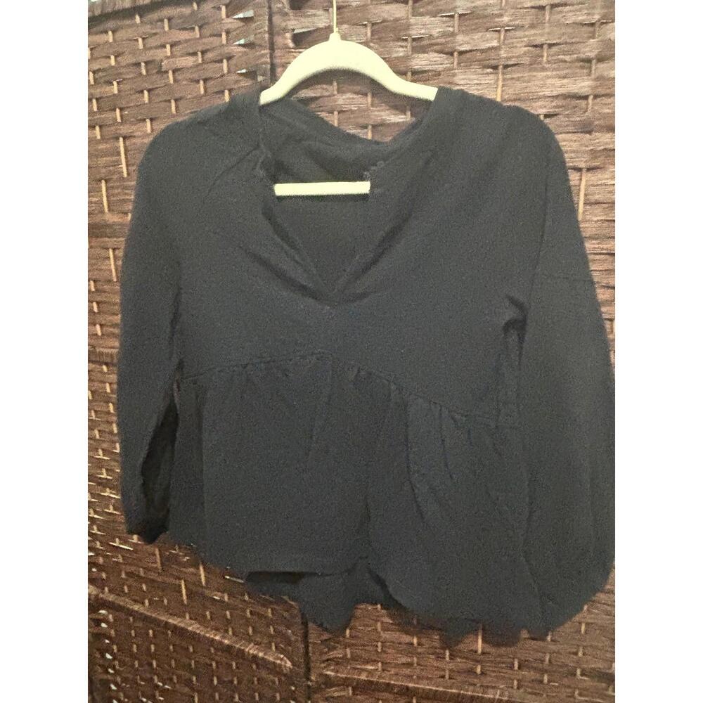 Pilcro Anthropologie XXSP Black Peplum Blouse Long‎ Sleeve Top Womens